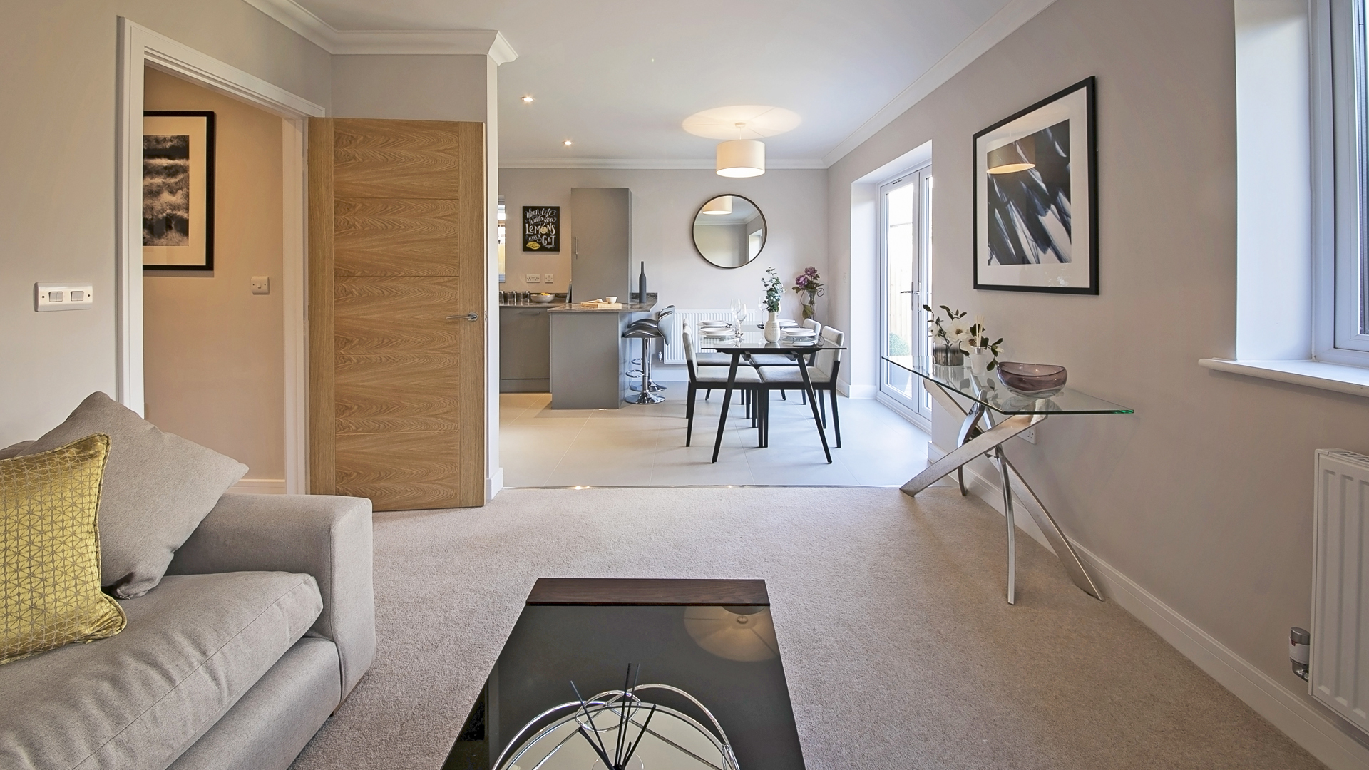 Living room through to kitchen diner at our Churchfields development.