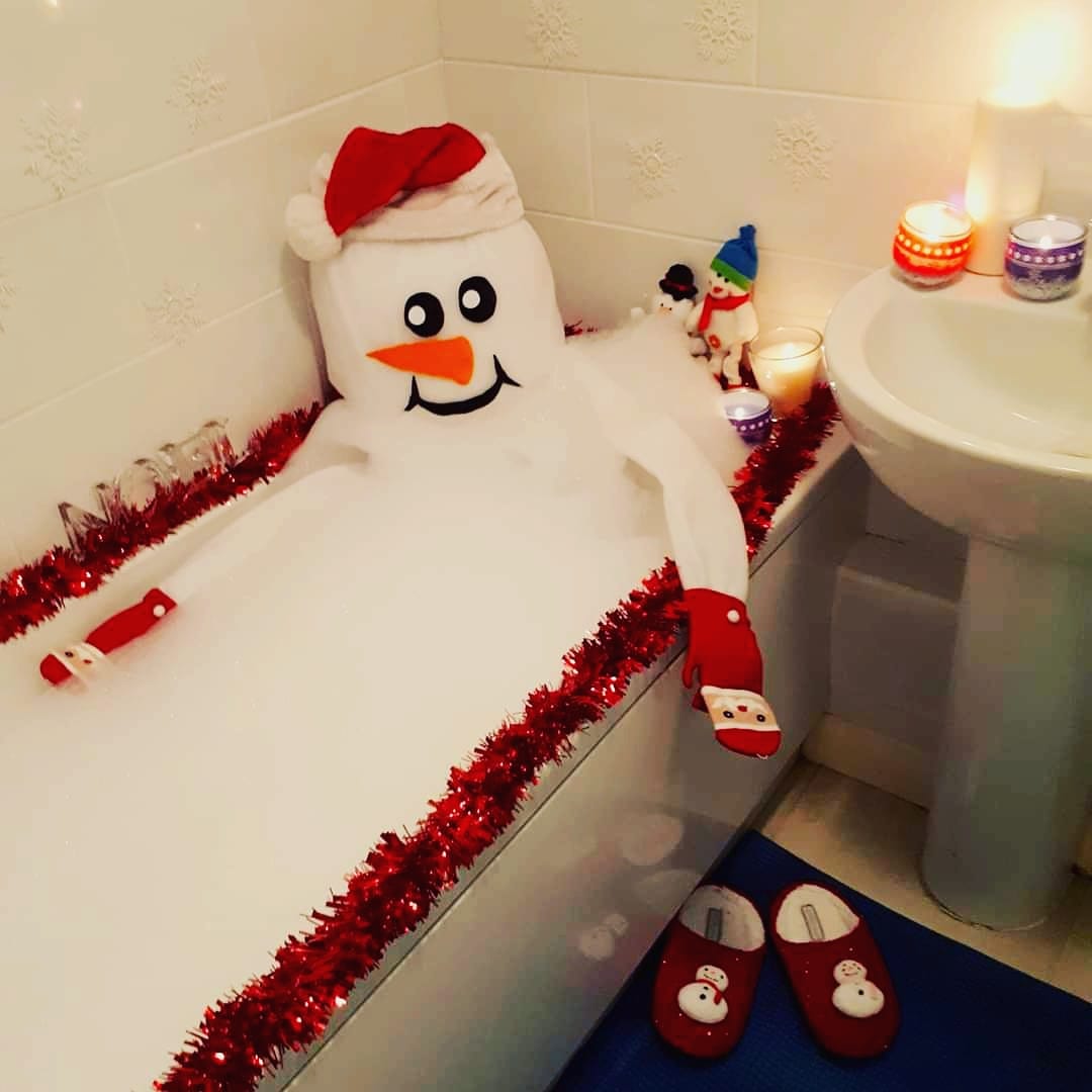 toy snowman in the bath