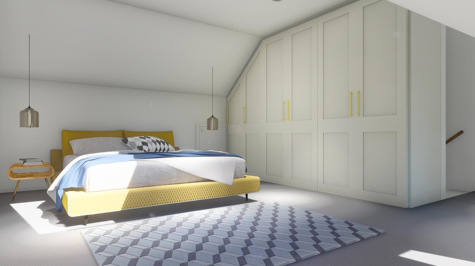 CGI of bedroom at the Hive development.