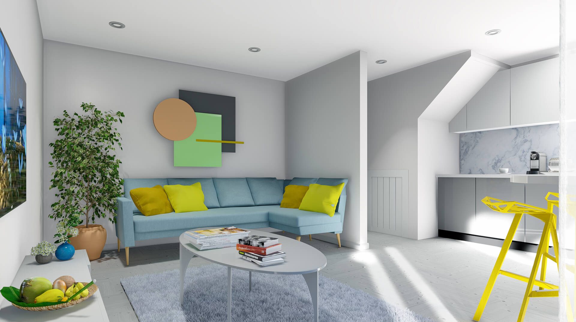 CGI of the living area at the Hive development.