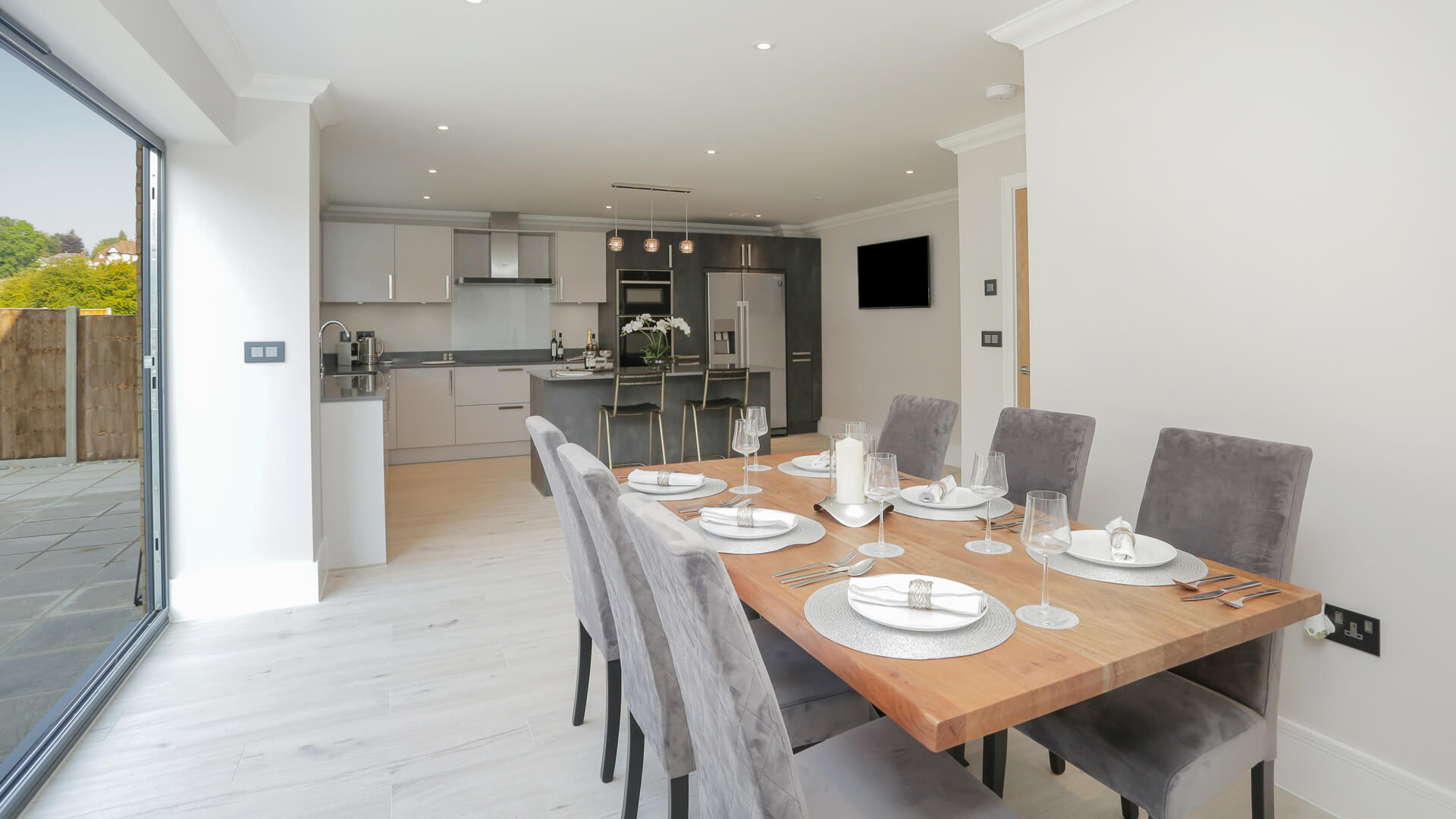 Kitchen diner with dining table at Woodside court Plot 2