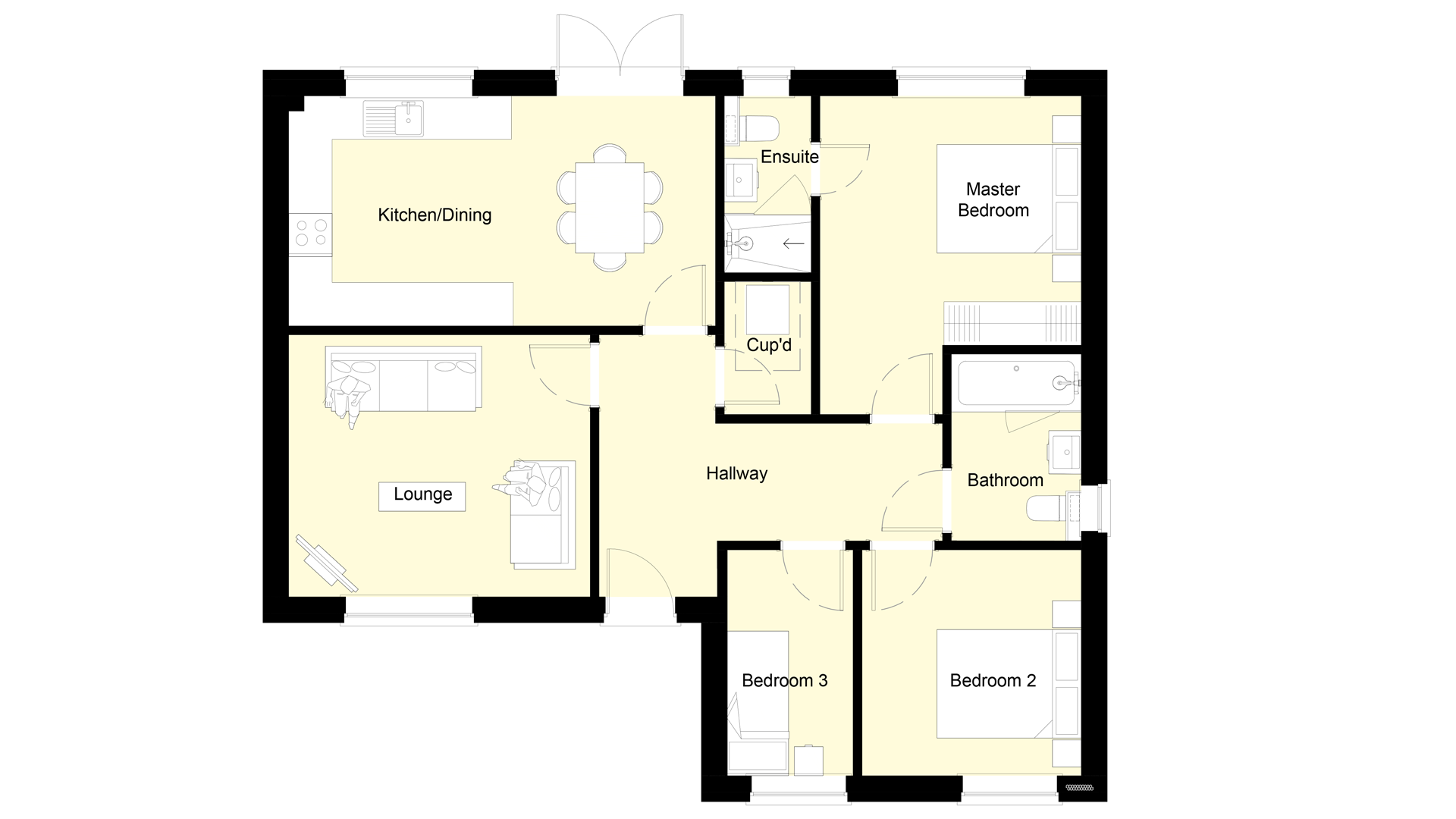 Layout of the ground floor Plot 3 Woodside court.