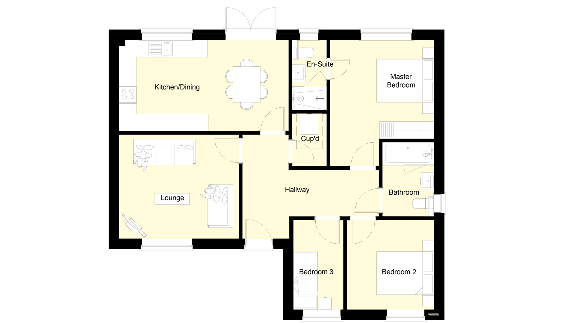 Layout of the ground floor Plot 4 Woodside court.