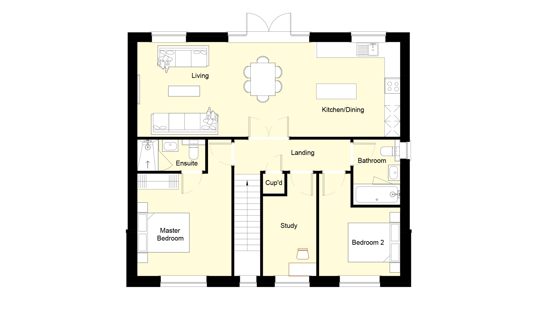 Layout of the first floor Plot 6 Woodside court.