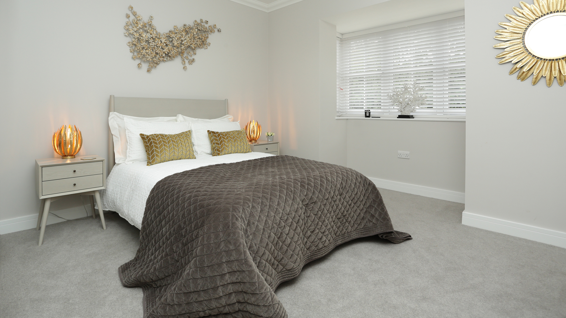 Cobnut Park plot 6 master bedroom in cream with gold features.